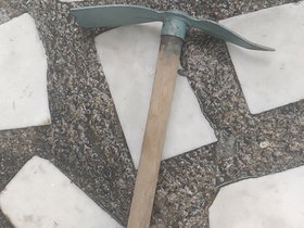 Small Garden Hoe with Green Metal Head and Wooden Handle