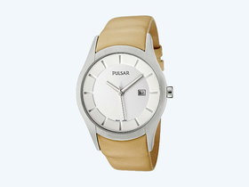 Pulsar PXDB19X1 White Dial Beige Leather Mens Watch