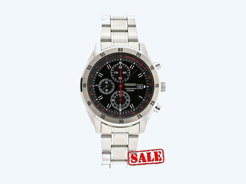 Seiko SNDC49P1 Chronograph Black Dial Stainless Steel Mens Watch | Photo 1